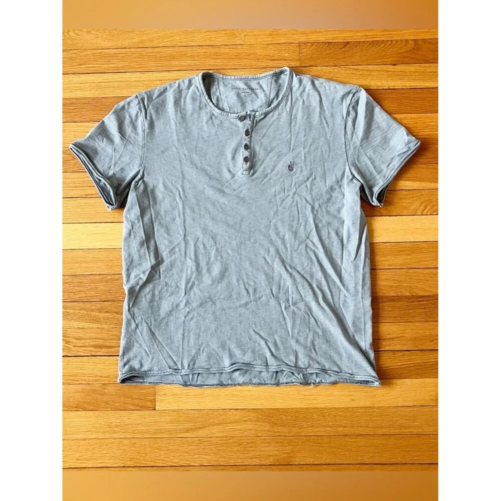 John Varvatos Grey Quincy Slub Cotton Summer Short Sleeve Henley Shirt Large